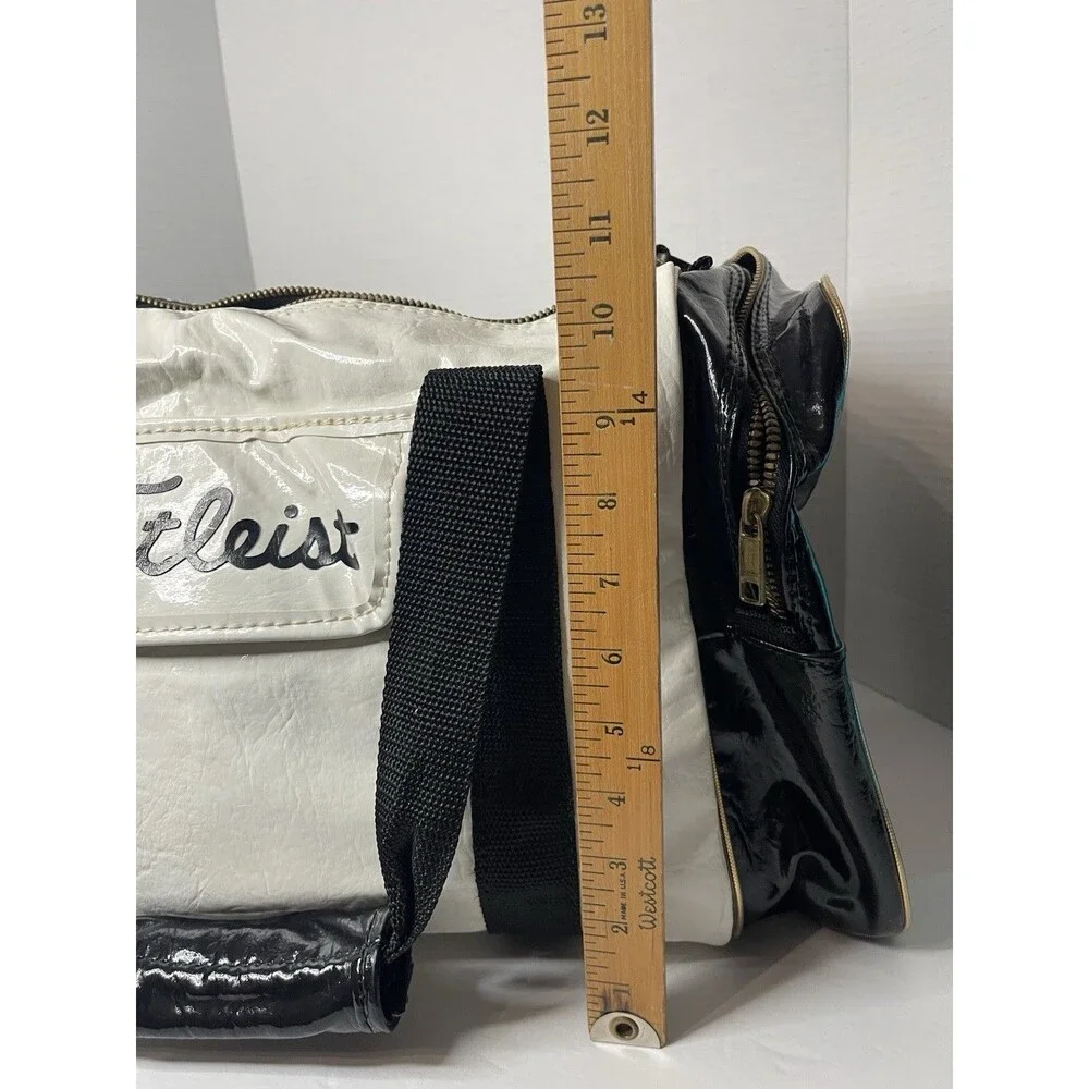 Titleist Vintage Black White Leather Golf Bag Duffle Weekend Zip Carry All